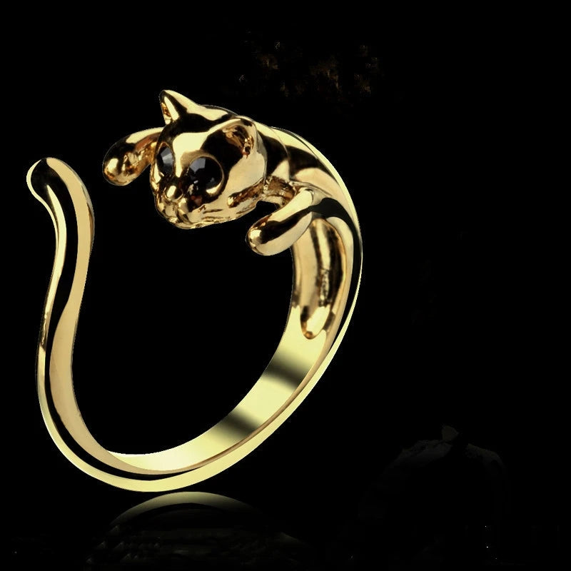 Dragon & Mouse Adjustable Open Ring for Women – Antique Silver Animal Finger Ring, Trendy Fashion Party Jewelry Giftwelry Gift