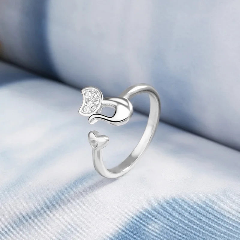 Dragon & Mouse Adjustable Open Ring for Women – Antique Silver Animal Finger Ring, Trendy Fashion Party Jewelry Giftwelry Gift