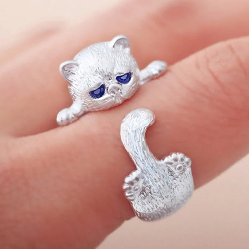 Dragon & Mouse Adjustable Open Ring for Women – Antique Silver Animal Finger Ring, Trendy Fashion Party Jewelry Giftwelry Gift