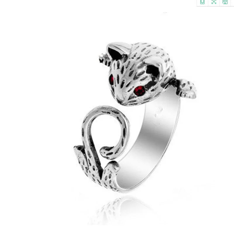 Dragon & Mouse Adjustable Open Ring for Women – Antique Silver Animal Finger Ring, Trendy Fashion Party Jewelry Giftwelry Gift