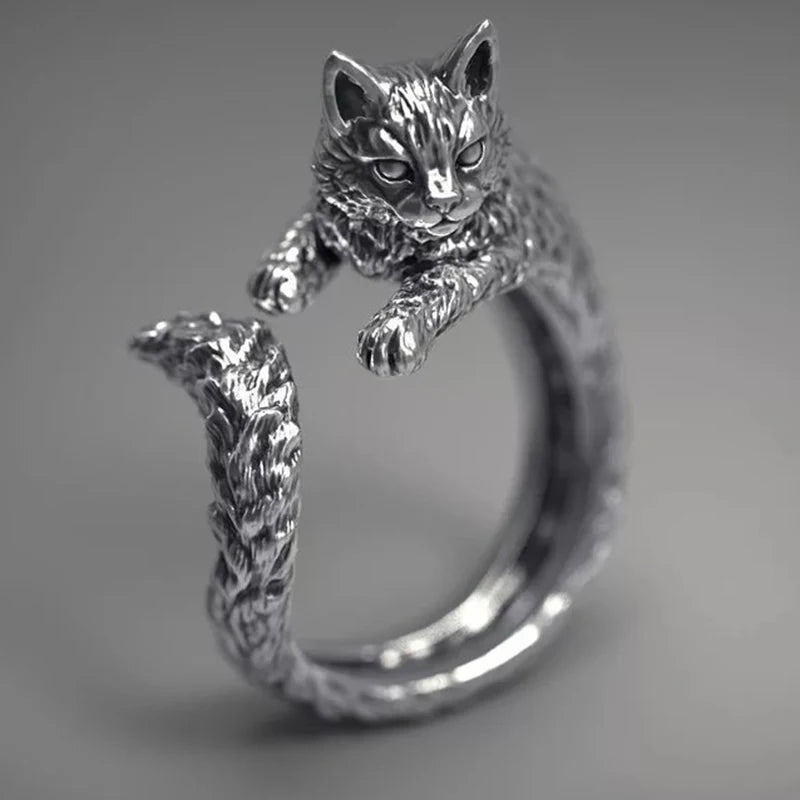 Dragon & Mouse Adjustable Open Ring for Women – Antique Silver Animal Finger Ring, Trendy Fashion Party Jewelry Giftwelry Gift