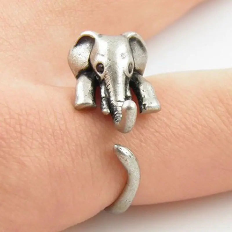 Dragon & Mouse Adjustable Open Ring for Women – Antique Silver Animal Finger Ring, Trendy Fashion Party Jewelry Giftwelry Gift