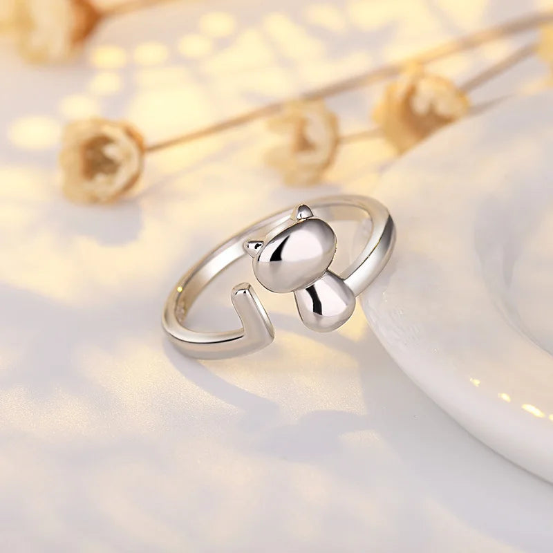 Dragon & Mouse Adjustable Open Ring for Women – Antique Silver Animal Finger Ring, Trendy Fashion Party Jewelry Giftwelry Gift